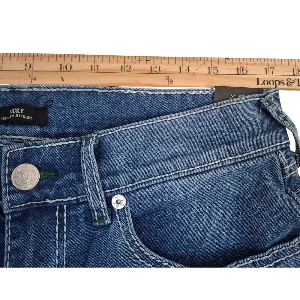 True Religion Ricky Relaxed Straight Big T Flap Jeans 32x34 Light Pacific Wash